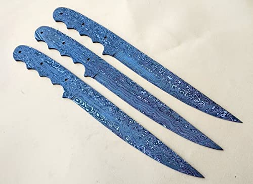 Forged Damascus Steel Fillet Knife Blank Blade for Knife Making Diy Professional Chef Kitchen Knives Blanks 13.00" Long (set Of 3) Damascus Fish Fillet Knife Blank Blades