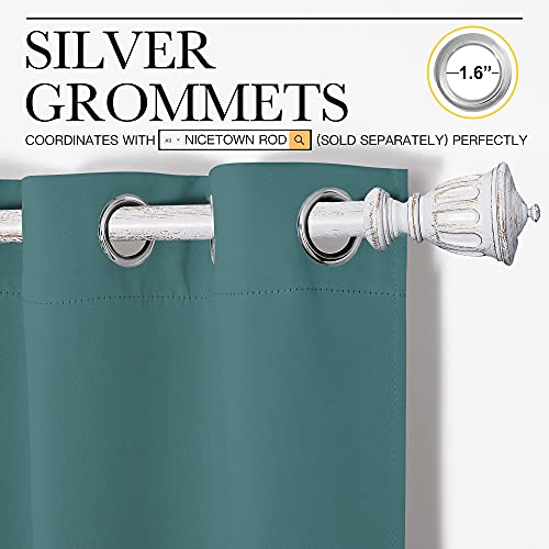 Image of NICETOWN Blackout Curtains for Kids Room - Triple Weave Microfiber Home Thermal Insulated Solid Ring Top Blackout Panels /Drapes for Bedroom(Sea Teal, Set of 2, 55 x 90 Inch)