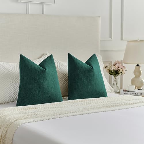 FUTEI Teal Chenille Decorative Throw Pillow Covers 16x16 Inch Set of 2,Soft Cozy Faux Linen Textured Cushion Case,Farmhouse Home Decor for Couch Living Room