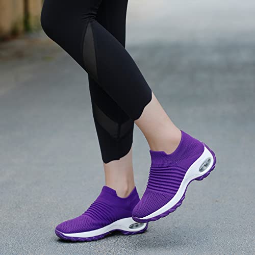 Women's Walking Shoes Mesh Slip On Athletic Shoes Fashion Sneakers Running Loafers, 6.5 Purple #TOP7