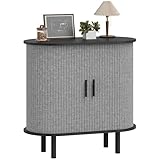 HOMCOM Credenza scanalata con ante scorrevoli a tamburo, mobile contenitore moderno, credenza da cucina con ripiani e gambe in legno per soggiorno, sala da pranzo, grigio