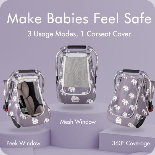Car Seat Covers For Babies, Large Window Baby Car Seat Covers, Stretchy Carseat Canopy With Breathable Peekaboo, Kick-Proof & Windproof Infant Carseat Cover For Boys Girls #TOP1