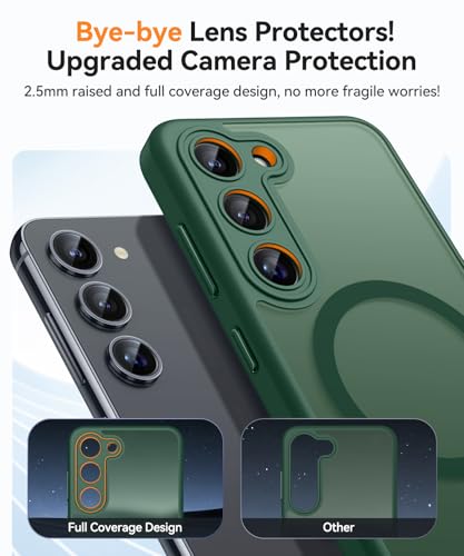 Image of CANSHN Designed for Samsung Galaxy S23 Case [Full Camera Protection] [Compatible with MagSafe] Translucent Matte Shockproof Protective Phone Cover 6.1 Inch - Deep Green