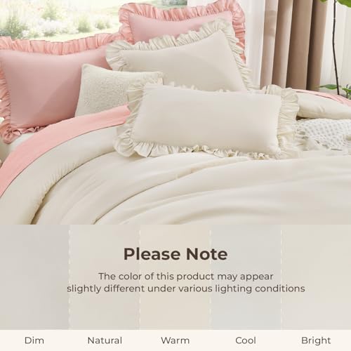 Image of Litanika Comforter Full Size Set Beige, 3 Pieces Ruffle Lightweight Bedding Comforter Set, Fluffy Bed Set (79x90In Comforter, 2 Pillowcases)