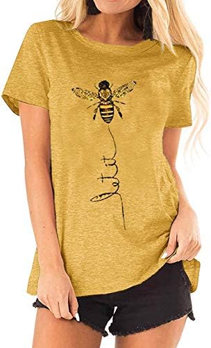 Pfvkeree Womens Cute Bee Graphic Tee Shirts Short Sleeve Let It Bee Funny Letter Print Summer T-Shirt Tops - Image 2