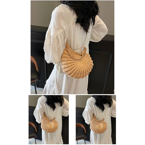 Women Conch Handbag Handwoven Shoulder Bag With Pearls Strap Top Handle Bag Stylish Crossbody Bag Seashells Bag4