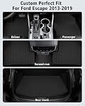 Floor Mats & Cargo Liner Custom Fit for Escape & C-max 2013-2019 All Weather TPE Rubber Floor Liners Full Set Liners Cargo Protector & Door Sill Guards for Ford Escape Accessories