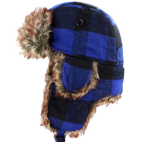 Image of Faux Fur Safety Reflective Aviator Trapper Hat Snow Ski Trooper Winter Cap