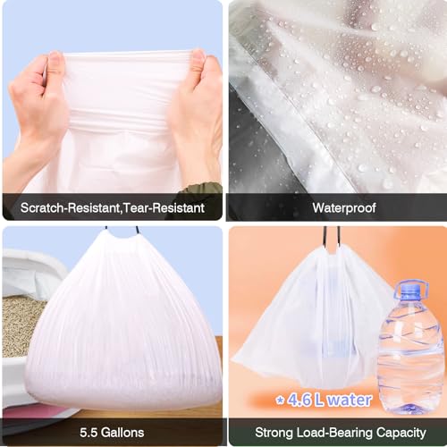 Ligebul Forros de caixa de areia para gatos, 120 pacotes de sacos de areia de gatos com cordão para