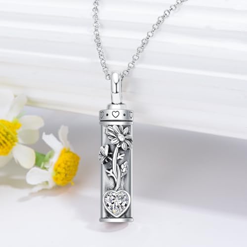 PELOVNY 12 Birthstone Birth Flower Urn Necklaces for Ashes 925 Sterling Silver Floral Bar Cremation Jewelry Keepsake Memorial Gifts for Women2