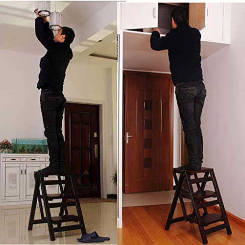 Taburetes de cocina y escalera plegable de madera negra para el hogar 8