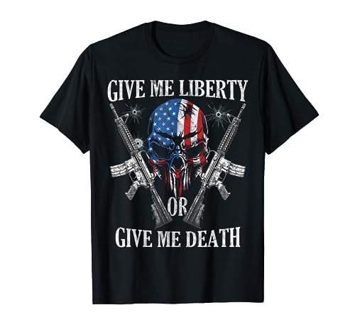 Give Me Liberty Or Give Me Death Skull, AR-15 American Flag T-Shirt