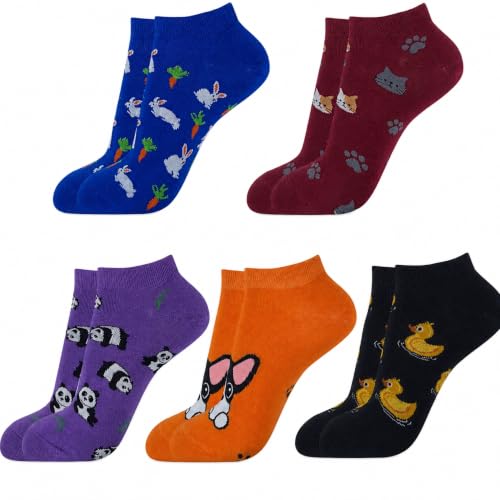 Image of KONY Women's Cotton Ankle Socks, Fun Novelty Patterns, 5 Pairs