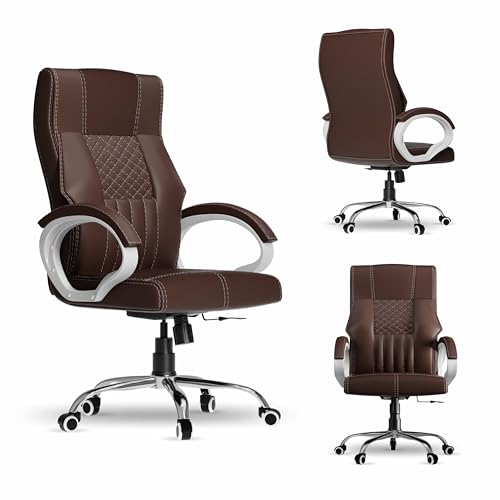 Image of FUGO FG21 Ergonomic Office Chair,Adjustable Height,Cushioned Back&Seat,Tilting Mechanism,Heavy Duty Metal Base,Dual Nylon Casters,Comfortable Desk Chair for Work,Home Office,3-Year Warranty (Brown)