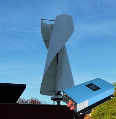 KX-ENERGIE 2000W Vertikale Windkraftanlagen Komplettanlage mit Netzgekoppelter Wechselrichter Netzkopplung Windturbinen VAWT Windgenerator 24V auf Einphasig 220/230VAC 50Hz ins Hausnetz