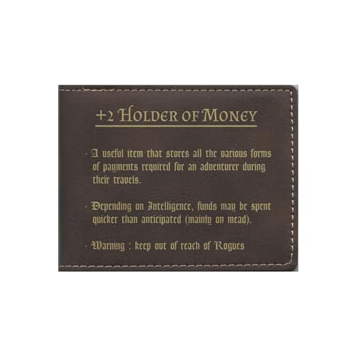 PrecisionNC Engraving D&D Gift Engraved Wallet - Leatherette - Holder of Money Funny Item Description - dnd, Dungeons Dragons, Nerdy Gifts (Rustic)