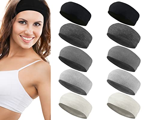 Styla Hair 10 Pack Stretch Headbands Men's Non-Slip Head Wraps Great For Sports, Yoga, Pilates, Running, Gym, Workouts, Baseball, Casual Wear, Gifts & More! Black Grey #TOP3