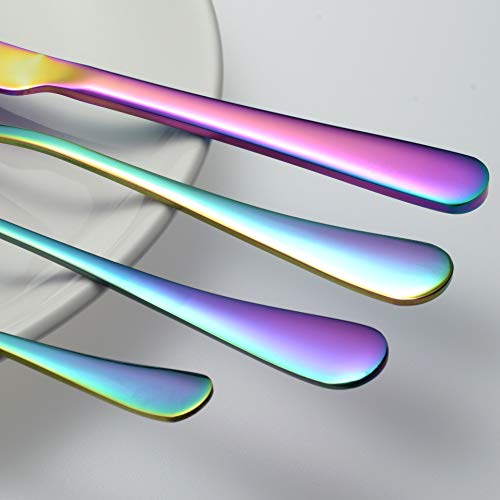 16 Piece Rainbow Cutlery Set, Classic Stainless Steel Flatware Silverware Sets with Knives and Forks Spoons TeaSpoons, Service for 4 People, Mirror Polished,Dishwasher Safe (Multicoloured Colourful) - Image 6