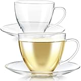  Teabloom Royal - Juego de tazas de té y platillo (2 unidades, tamaño grande, capacidad de 350 ml, diseño clásico, cristal de borosilicato, duradero y resistente al calor