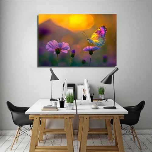 Impression sur toile de fleurs contemporaines violettes grand format 80x120 cm - 3