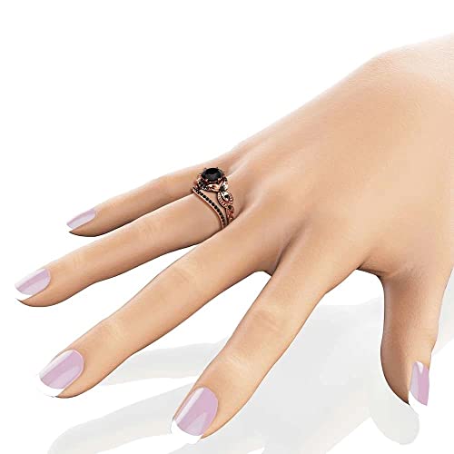 Vintage 3 Ct Round Cut Onyx Black Diamond Flower Design Bridal Wedding Ring Set, 925 Sterling Silver Rhodium Plated For Mother's day3