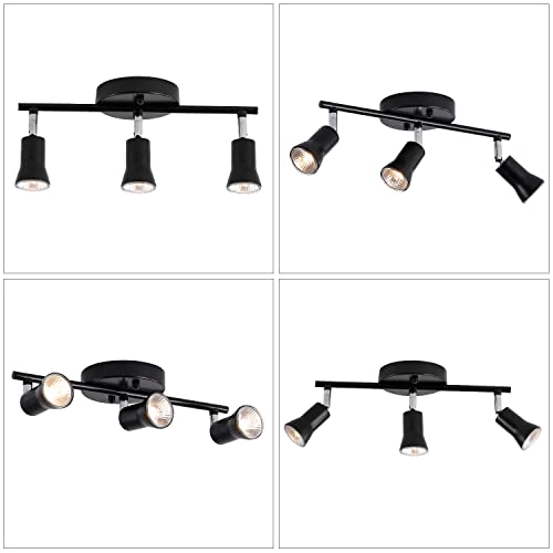 Gladfresit 3-Lights Track Lighting Kit, Ceiling Light, Flexibly Rotatable Black Lamp Holder Track Light For Bathroom Kitchen Living Room Loft (Bulbs Not Included) #TOP2