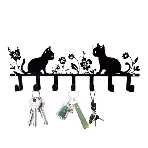Nuyhgtr Iron Key Hooks, Towel Rack with Hooks, Wall Decorative Key Rack, Entryway Key Holder, Entryway Wall Hooks, Coat Towel Key Rack, Cat Shape Key Hooks for Entryway, Hallway