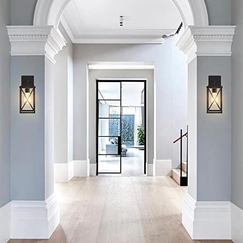 Wingbo 2 Pack Indoor Lantern Wall Sconces, Retro Rectangle Wall Sconce Set, Hardwired Or Plug In Wall Mounted Lamps With 2 E26 6W Dimmable Led Bulbs For Bedroom, Hallway, Living Room, Black & Gold #TOP3