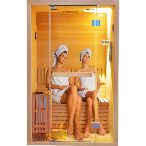 OUTEXER Traditional Steam Sauna Home Spa Room for 2-3 Person Steam Wet Indoor Saunas with 240V 3KW Heater,Sauna Stone, Water Bucket, Ladle, LED Lights