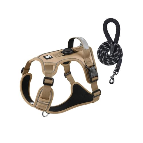 Image of No Pull Harness Working Training Easy Control Pet Vest with Handle-Dog Harnesses Reflective Adjustable with A Free Heavy Duty 5ft Dog Leash(Khaki，M)