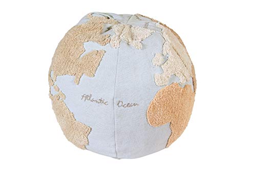 Lorena Canals Puff World Map - Azul Claro, Natural, Beige, Gris - Cubierta: 97% algodón, 3% Otras Fibras - 50x50x45 cm