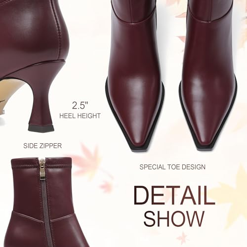 Image of Womens Brown Suede Fall Boots with Side Zip, Ankle, Mid Calf, Pointed Toe, Kitten Heel, Dressy, Short Boots