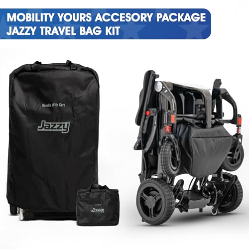 Pride Mobility Jazzy Carbon + Accessories, 300 lb Capacity, Ultra Light Foldable Electric Wheelchair for Adults,17\"×17\" Seat, Black, Seat Cushion, 12Ah Battery, Cup Holder, Airline Compliant, Warranty