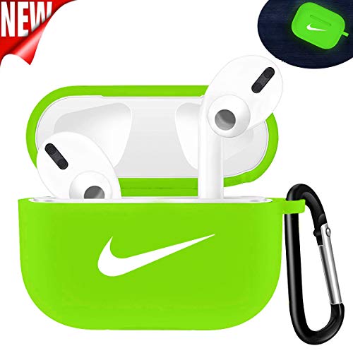 Woocon Luminous Airpods Pro case Cover,Silicone Cool Protective Cover Accessories Airpods Keychain Case Compatible with Airpods 3 (Luminous Green)