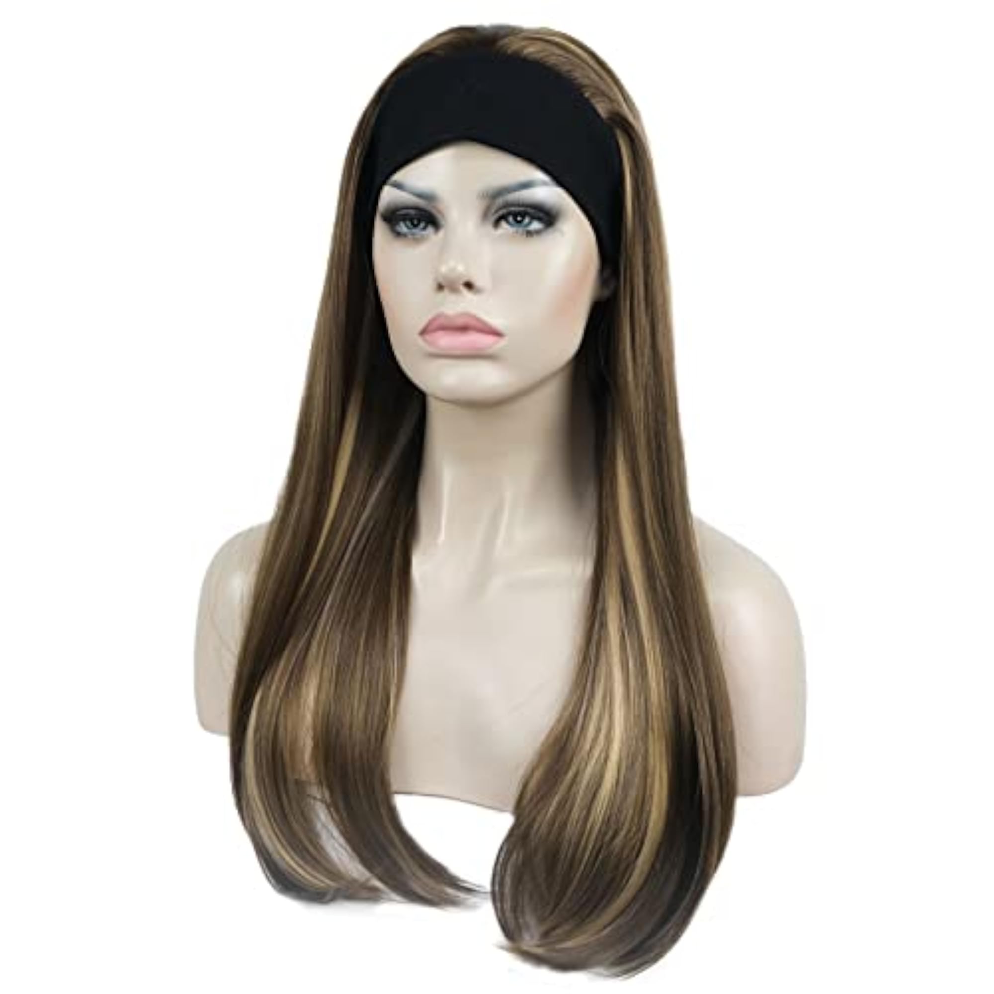 Ladies' Long Straight 3/4 Wig with Black Headband