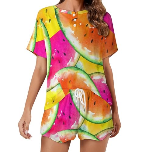 Pyjama court pastèque aquarelle : la tenue idéale pour vos soirées de détente estivales