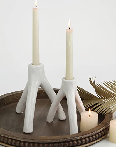 Gurfuy Ceramic Candlestick Holders - 2 Set White Candle Holders For Modern Farmhouse Branch Fall Home Decorations Wedding Festival Party Windowsill Living Room Dining Table Centerpiece Decor #TOP27