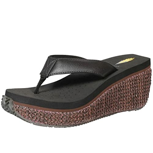Image of Volatile Island Wedge Sandals for Women Featuring Slip-On Thong Platform Style with EVA Insole and Rubber Outsole