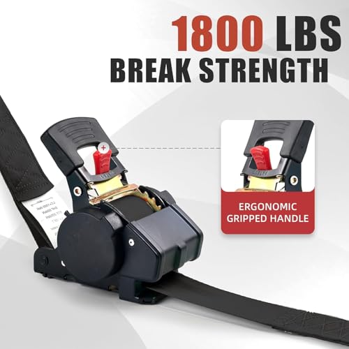 Heavy Duty Retractable Ratchet Tie-Down Straps 1800 lbs, 1in × 10ft Auto Retract Tie Downs with Zinc S-Hooks, Cargo Straps for Trucks, Trailers, Roof Racks & Moving, 2 Pack, Black, Damped Rewind — view 3
