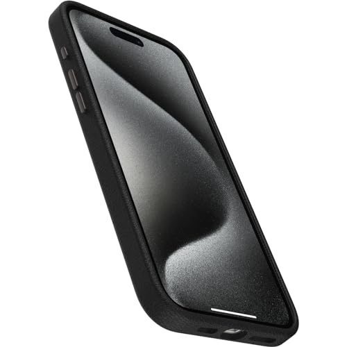Image of OtterBox iPhone 15 Pro Max Symmetry Series Cactus Leather for MagSafe - Noir ASH (Black), Snaps to MagSafe, Ultra-Sleek, Raised Edges Protect Camera & Screen