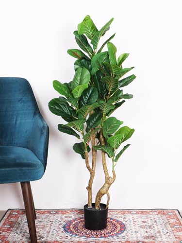 Image of ARICK DECOR 6Ft Artificial Fiddle Leaf Fig Tree with Pot for Faux Tree with Large Realistic Trunks and Big Leaves, Fake Floor Potted Artificial Plants (Multicolor-42) (4Ft-Green-Black-Pot)