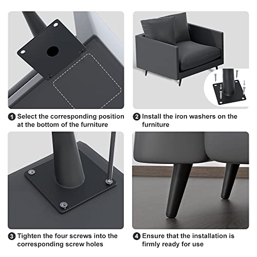 Fivepears WYL-SFJ-XZ-MB-16 4 Pcs 16 Inch Heavy Duty Matte Black Metal Slant Angled Tapered Legs Set For Furniture, Mid Century Modern Style Feets For Coffee Table Couch Sofa Cabinet Chair Dresser Bed Desk Credenza thumb #4