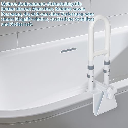 OUUTMEE Badewannengriff für Senioren Höhenverstellbar Einstiegshilfe Badewanne Handlauf Geeignet für Badewannen mit einer Wandstärke von 5-12 cm, Badewannengriff Ohne Bohren, Weiß