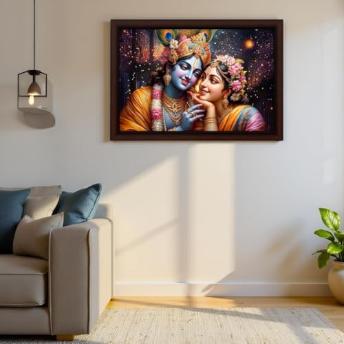 Image of Masstone Radhe Krishna Wall Painting | UV Textured Effect Framed HD Wall Art (50 x 35 cm) | Krishna Radha Photo Frame for Living Room, Bedroom, Pooja Room & Home Decor