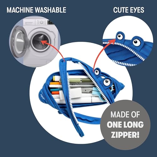 ZIPIT Monster Pencil Case for Kids, Cute Zipper Pouch for Boys Girls and Teens, Stationery Bag for School ,Blue - Thumbnail 3