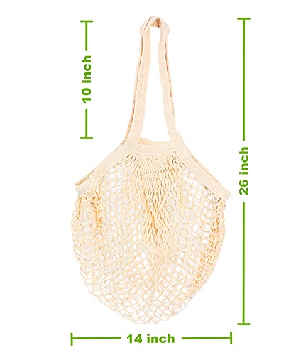 2-Pack-Premium-Mesh-Grocery-Bags-Reusable-Produce-Bags-Long-Handle-Net-Tote-Bags-100-Cotton-String-Bags-Fruit-and-Vegetable-Bags-Beige-PortableWashableDurable