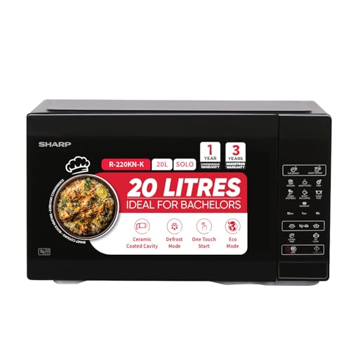 SHARP 20L Solo Microwave Oven (R220KNK, Black, Ceramic Cavity, Digital Display, One-Touch Start) view 1