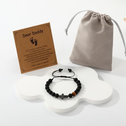 Image of P. BLAKE Cross Bracelet for Boys Men, American Flag Cross Natural Beads Bracelet Christian Religious Birthday Jewelry Gifts for Teen Boys