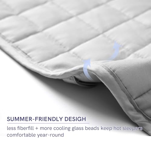 YnM Exclusive Weighted Blanket, Soothing Cotton, Smallest Compartments with Glass Beads, Bed Blanket for One Person of 110lbs, Ideal for Twin/Full Bed (48x72 Inches, 12 Pounds, Light Grey)