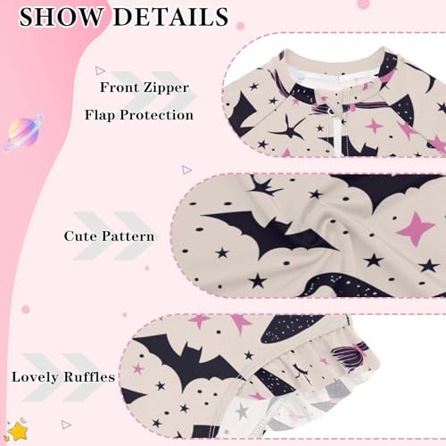 CaTaKu Girls One Piece Swimsuit Bat Witch Hat Toddler Bathing Suit Long Sleeve UPF 50+ Rash Guard Swimwear 3-12Y3